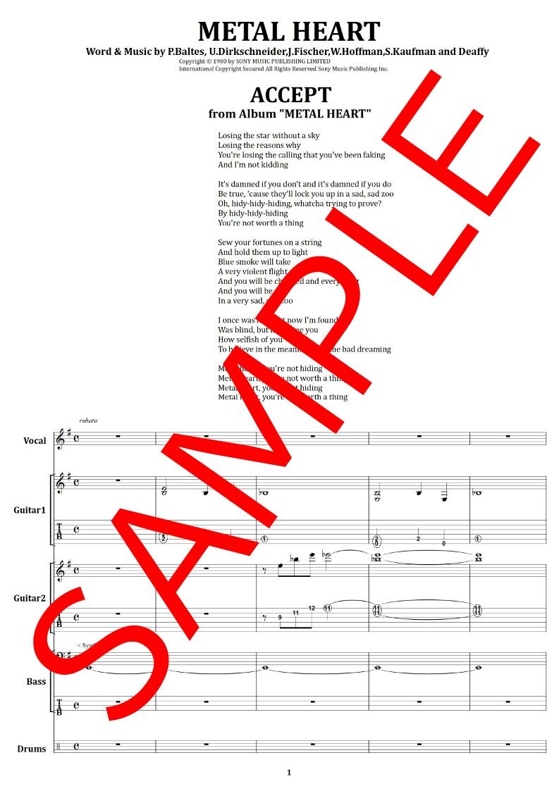 アクセプト (ACCEPT） / メタル・ハート(METAL HEART) バンド・スコア