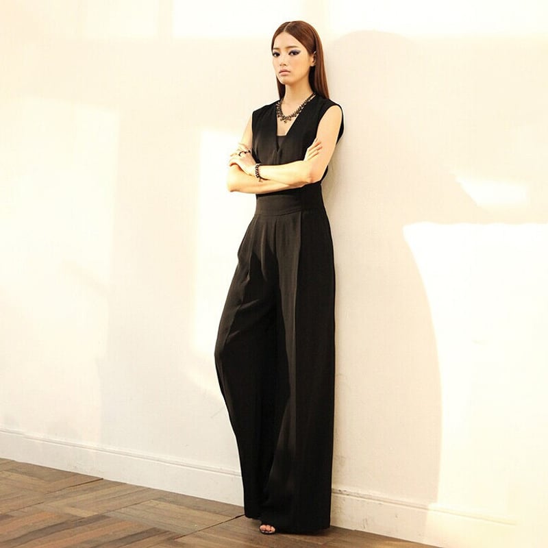 パンツドレス S-4XL 即納 黒 オールインワン ガウチョパンツ ctk-1606