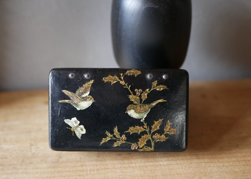 ナポレオン三世時代 鳥とヒイラギ パピエマシェ フランスアンティーク