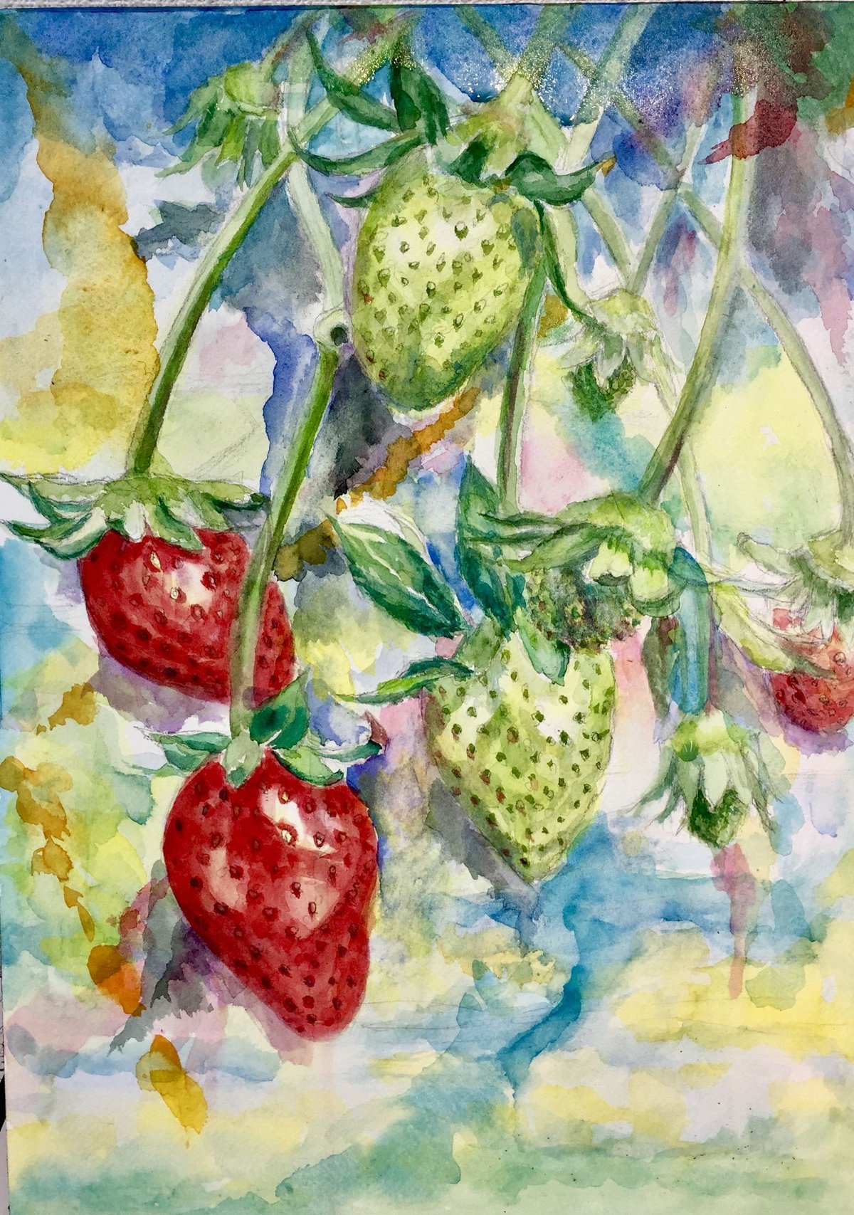 値下げ交渉あり。超美品！1点物の原画苺（いちご）アクリル画絵画