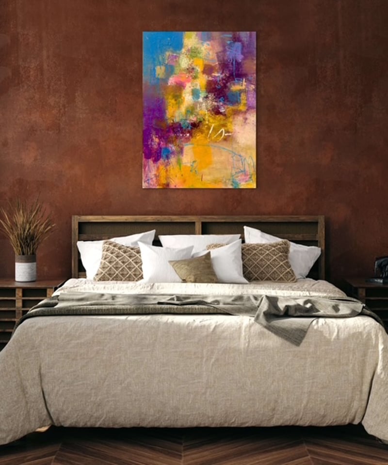 抽象画 雨あがりの街 P20号 （額なし）油彩、オイルパステル