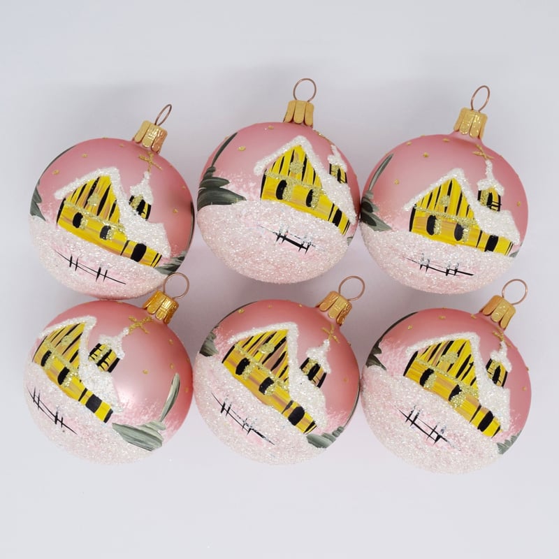 チェコ ガラスオーナメント 教会 ピンク | Kitten Blue