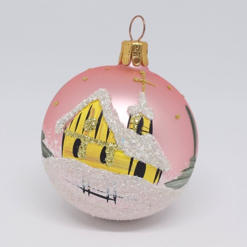 チェコ ガラスオーナメント 教会 ピンク | Kitten Blue
