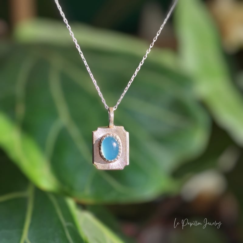 Cadre シーブルーカルセドニー シルバーネックレス | Le Papillon Jewelry