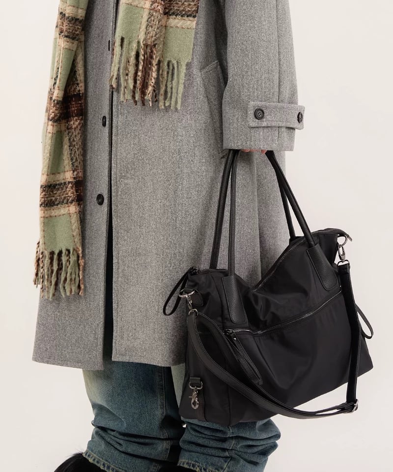 予約販売】大容量ジップデザインショルダーバッグ クロスベルト付