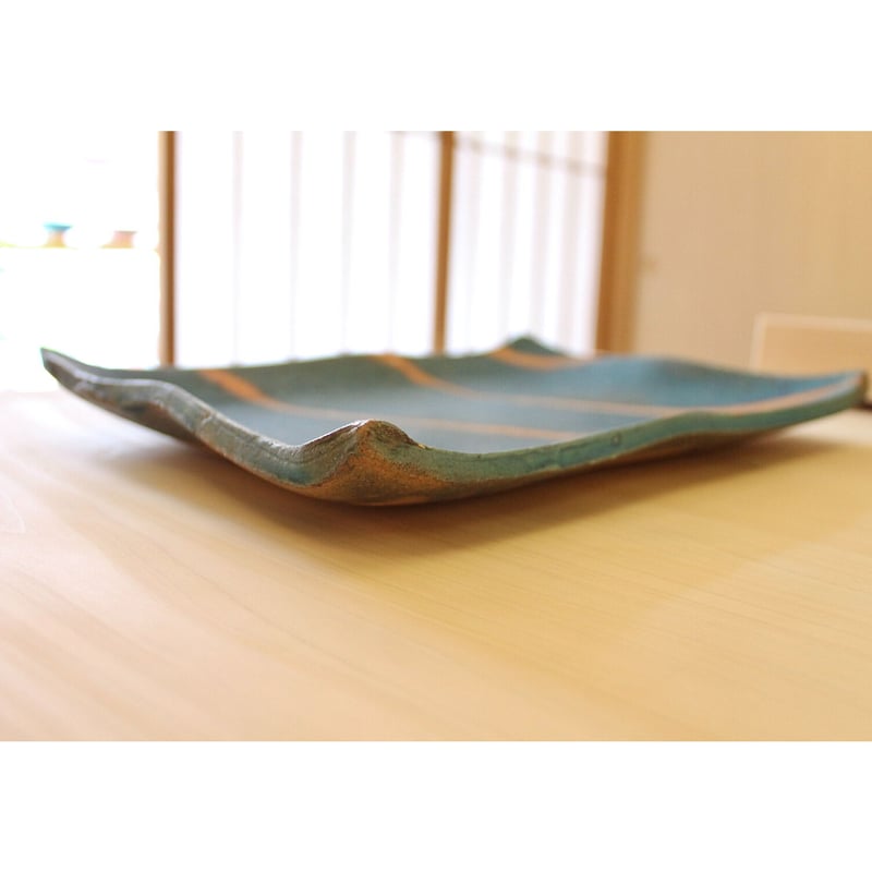 沖縄 大嶺實清さん 青釉 長方形 角皿 大嶺工房 やちむん≪送料無料