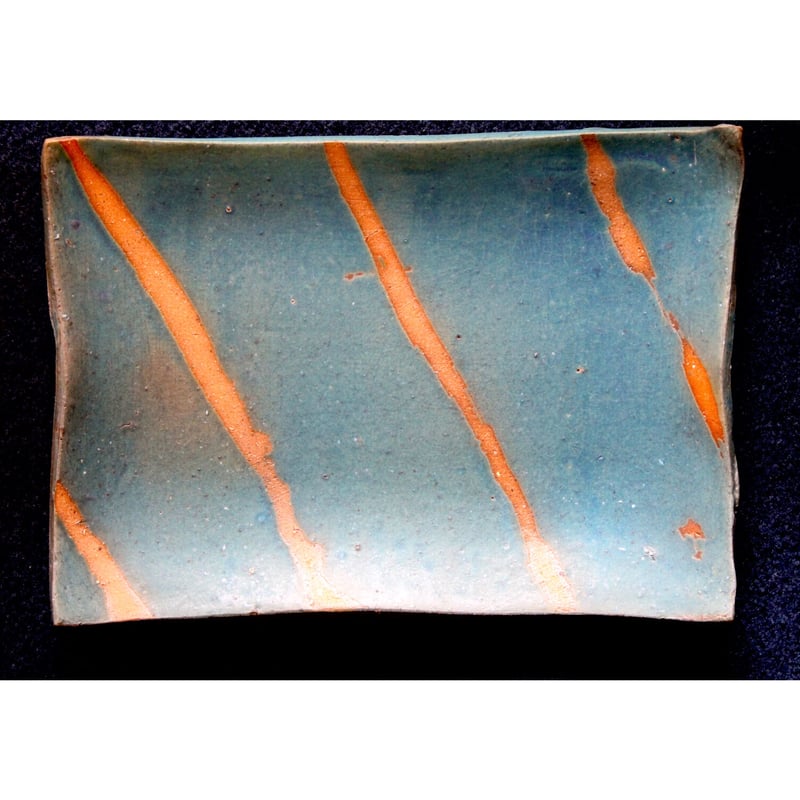 沖縄 大嶺實清さん 青釉 長方形 角皿 大嶺工房 やちむん≪送料無料