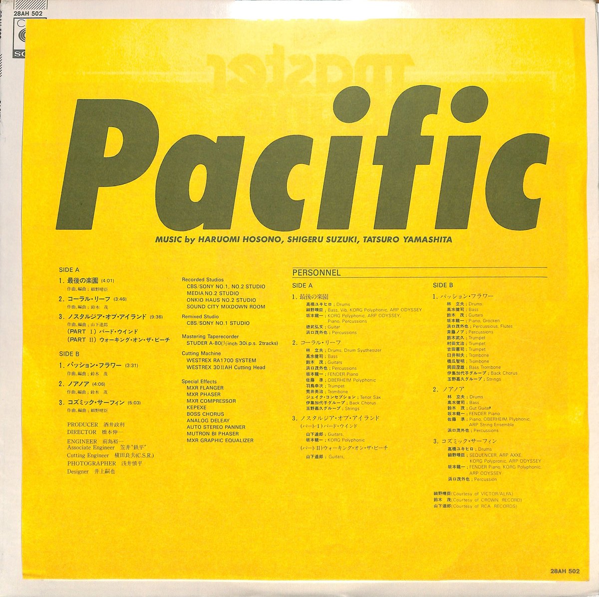 山下達郎 細野晴臣 鈴木茂 / PACIFIC（MASTER SOUND盤）（LPレコード）