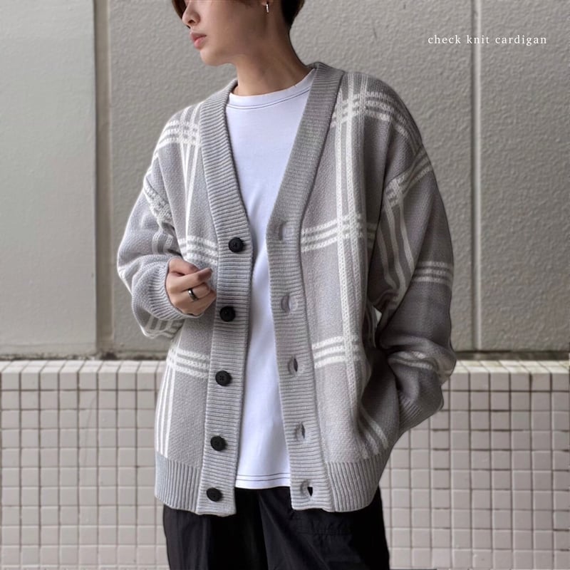 全4色】 チェックBIG長袖ニットカーディガン 21708004 | VARG Gira