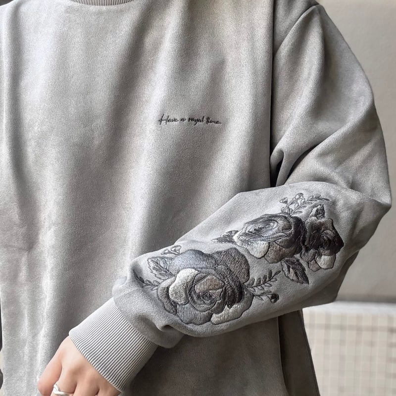 全3色】スウェード袖バラ刺繍カットソー 51700701 | VARG Giraffe