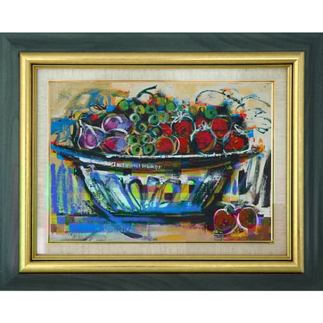 油絵 菅家令子 絵 絵画インテリア 額付(白) uF6-120309 静物 果物 油絵