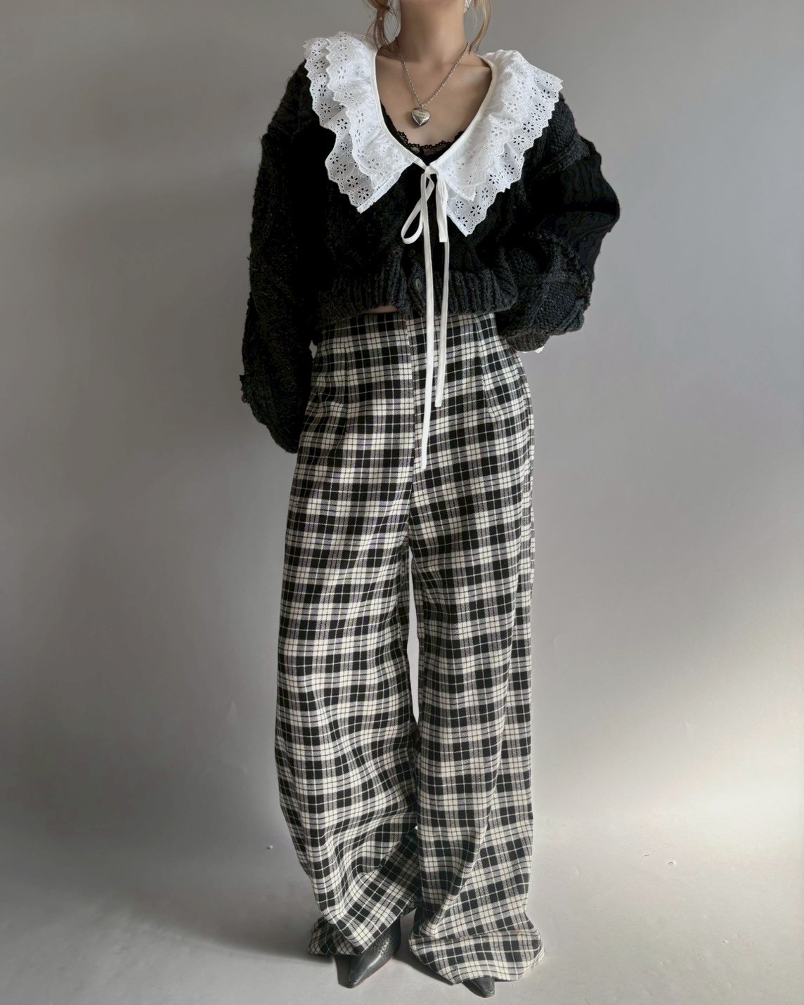 RE;CIRCLE】 RE Aran Knit Patchwork Lace Collar