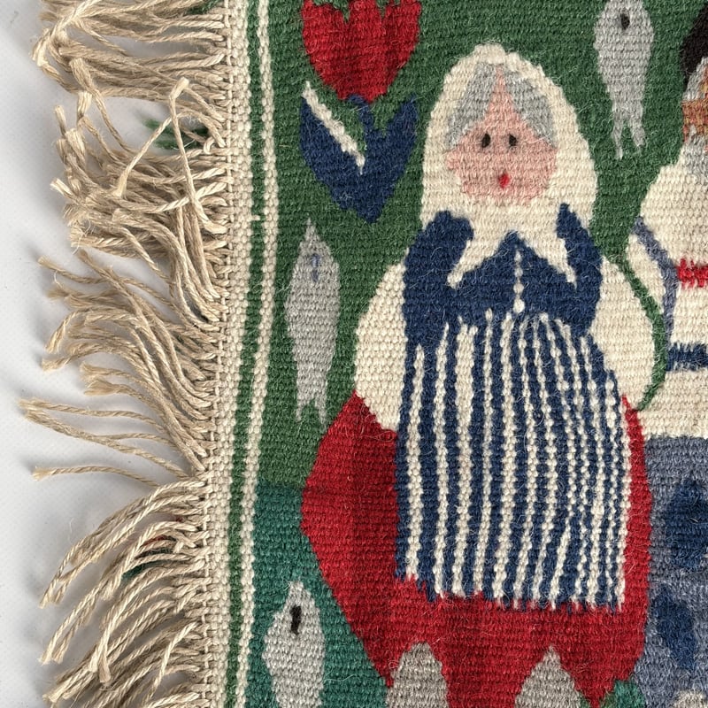スウェーデンの伝統織物 「フレミッシュ織」 タペストリー｜漁師の夫婦