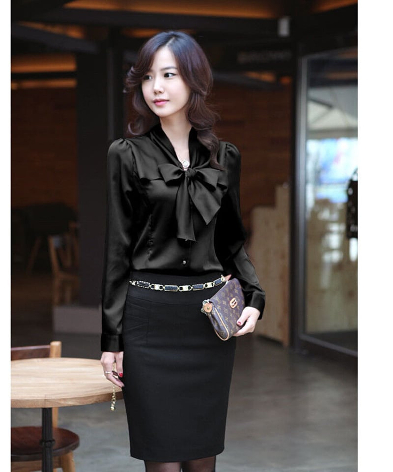 サテン ボウタイ 長袖 ブラウス XXL [BL58] | Roses on the Roof