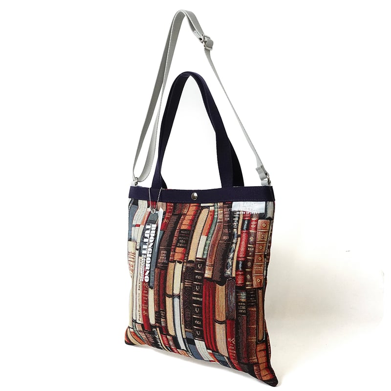 マチなしで軽い！2WAYトートバッグ 本棚柄 | バッグ工房 サポネッタ