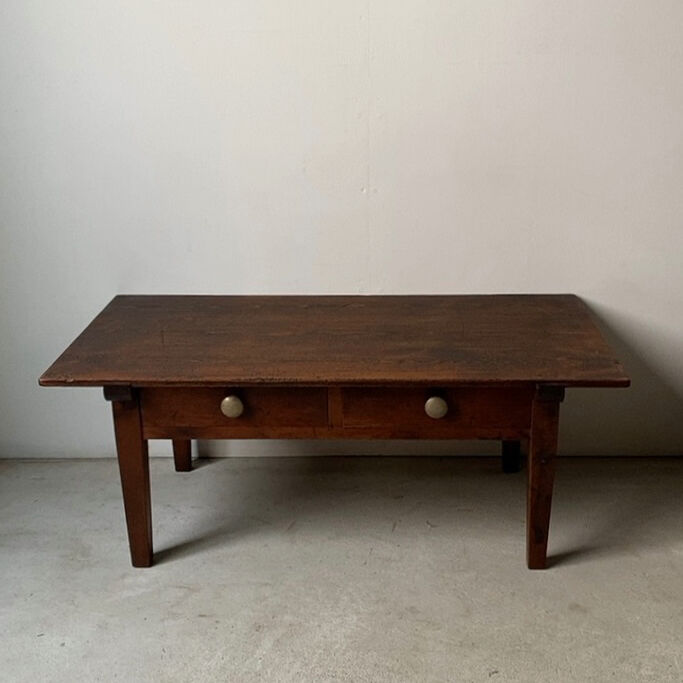 古い引出し文机 昭和初期 木製無垢材 2 杯引出し 座卓 風合豊かな木の