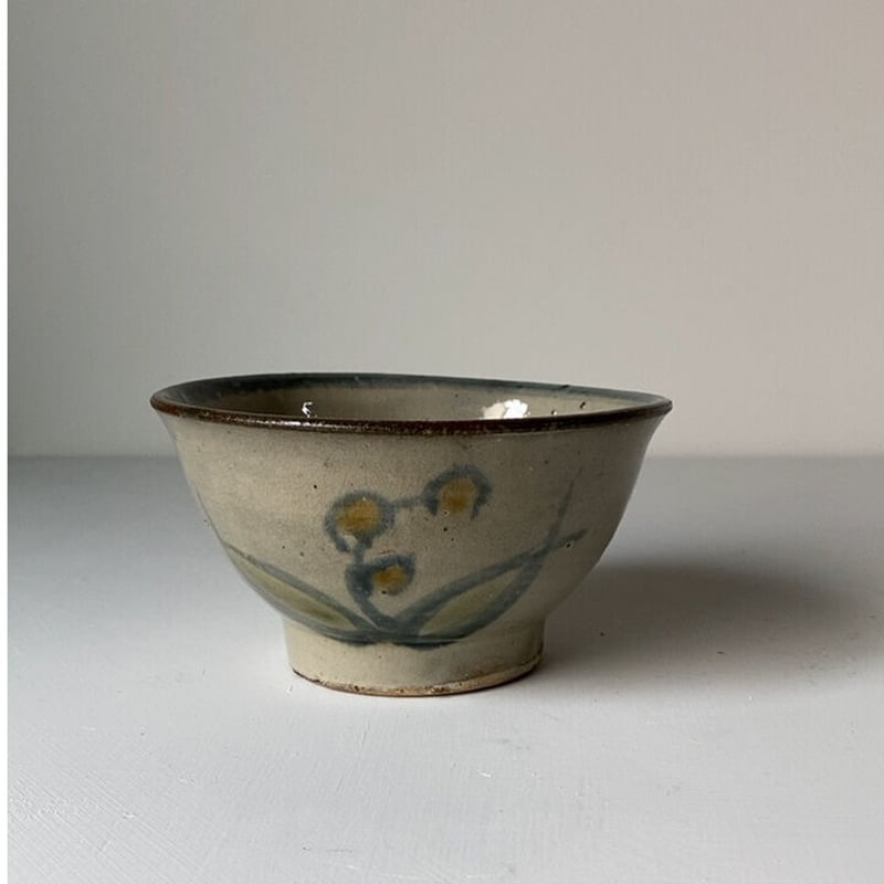 琉球 やちむん 4.5寸マカイ 古作 登窯 花草模様 昭和期 ヴィンテージ