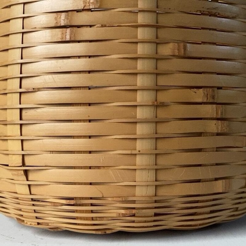 筒型持ち手付竹籠 22cm ワンハンドル竹編みかご 手提げカゴ 白木