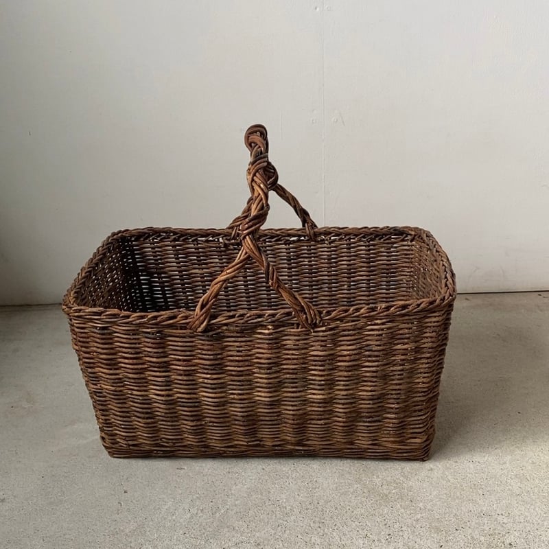 古いアケビの市場籠 made in 青森 日本製 ワンハンドルバスケット