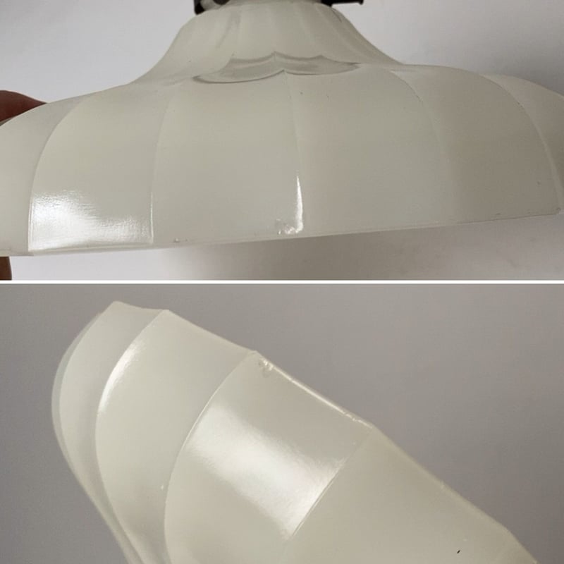 大正〜昭和期 古い電笠(ランプシェード) 練乳色の肉厚ガラス お色目に