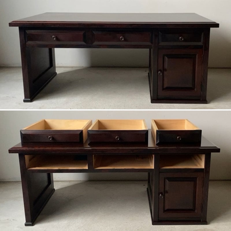 北海道民芸家具 樺材無垢 引出し文机 幅約95cm 座卓 ローデスク ロー