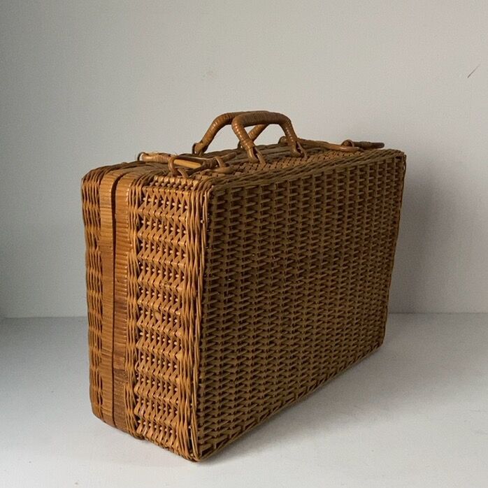 ヴィンテージラタントランク 41cm ピクニックバスケット 古い 籐編みの