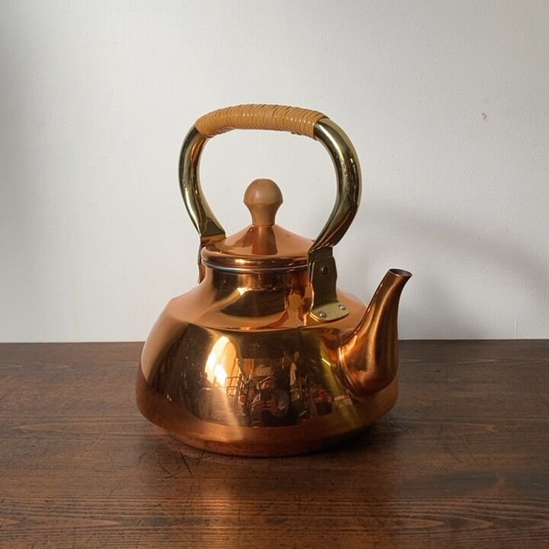 morico モリコ 森井金属製 籐巻き持ち手の銅ケトル 2L 木の摘み グッド