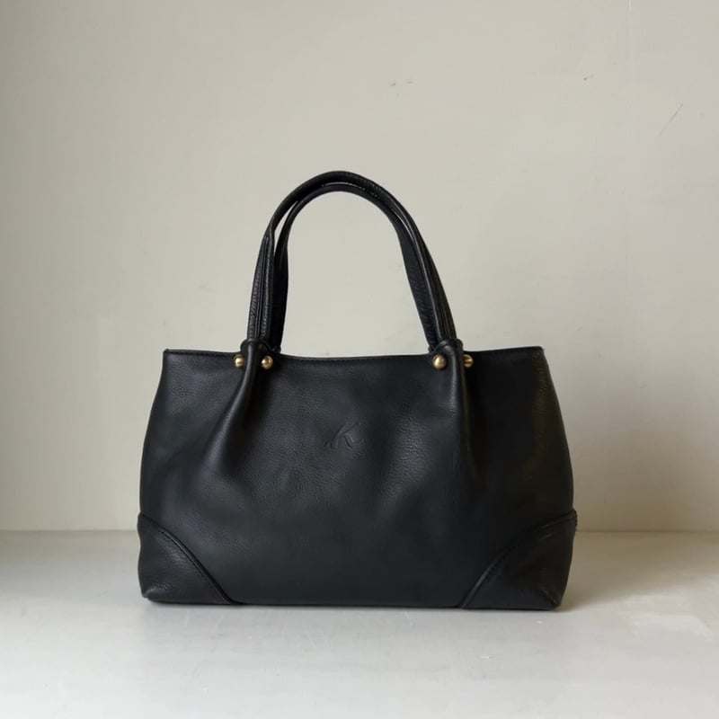 Kitamura キタムラ レザーミニトートバッグ シボ革 ブラック ゴールド