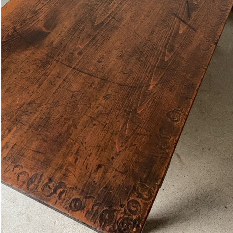 古い引出し文机 昭和初期 木製無垢材 2 杯引出し 座卓 風合豊かな木の