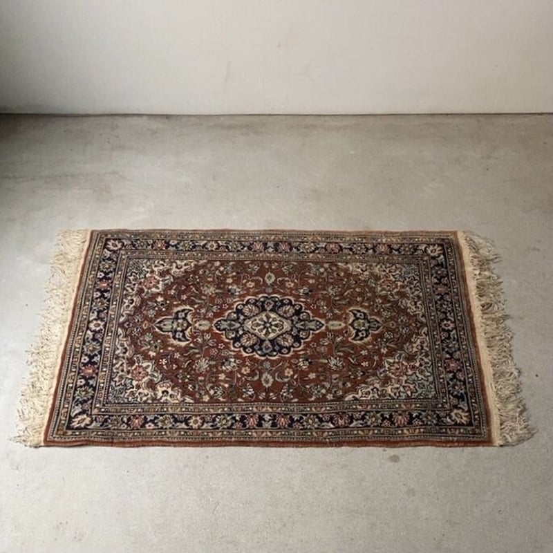 ペルシャ絨毯 玄関マット ブラウン/ネイビー 93×63cm ポシティー