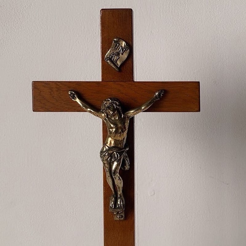 古い木製キリスト像 ヴィンテージ十字架 キリスト教置物 無垢材