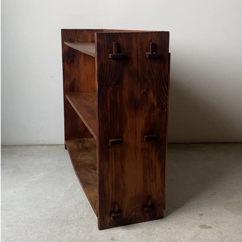 古い本棚 楔(くさび)の3段棚板 杉無垢材 昭和初期 木工 ジャパン