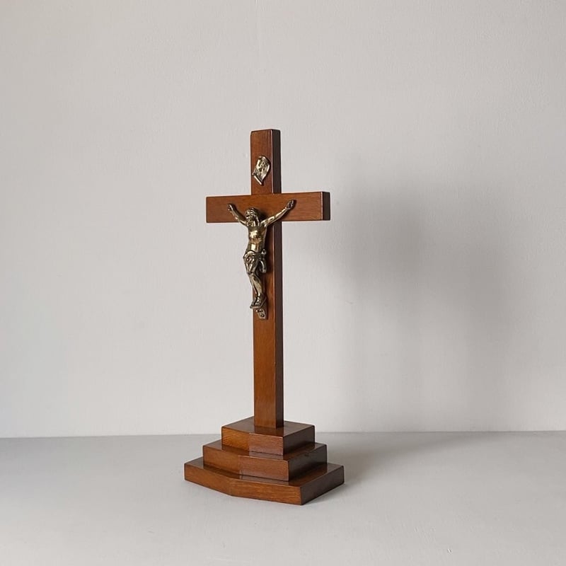 古い木製キリスト像 ヴィンテージ十字架 キリスト教置物 無垢材