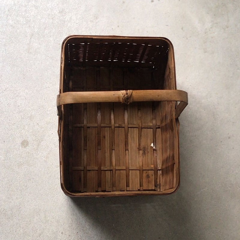 ヴィンテージ 竹籠 買い物籠 花器 花籠 竹編みかご 持ち手有り 古い