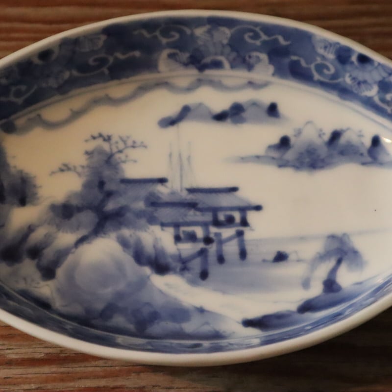 A003【中皿】九谷焼角福 舟形 印判染付け 5点 | うつわ屋 KOJI