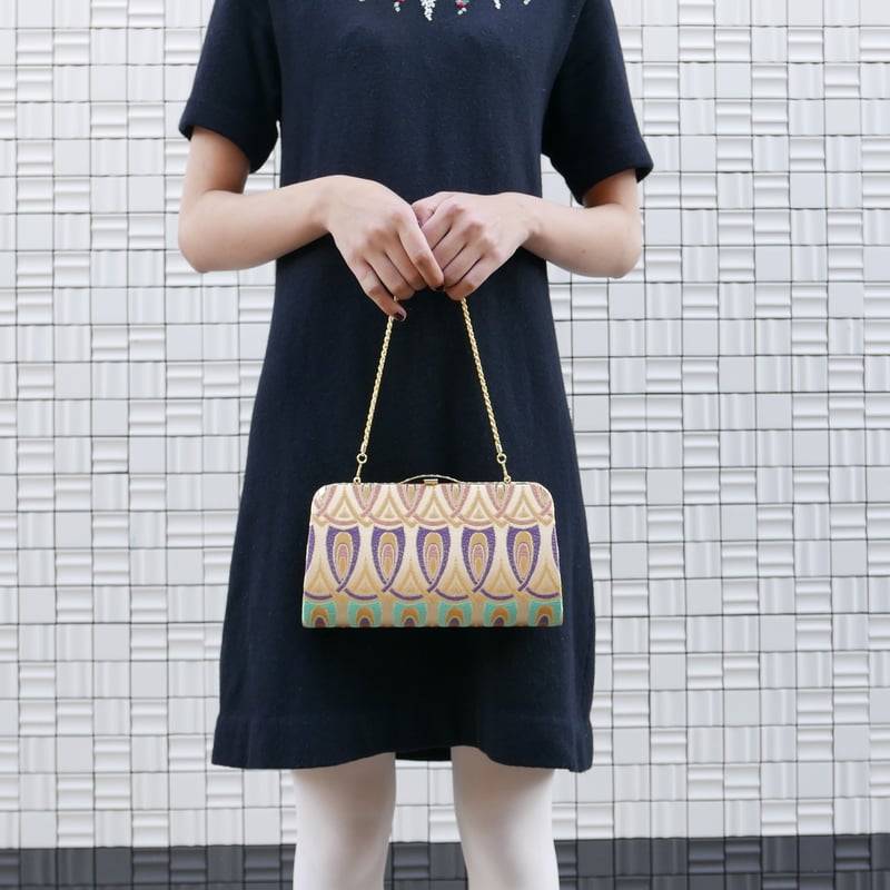 全正絹 西陣織 金襴 羽重ね紋様 クラッチバッグB | 西陣岡本