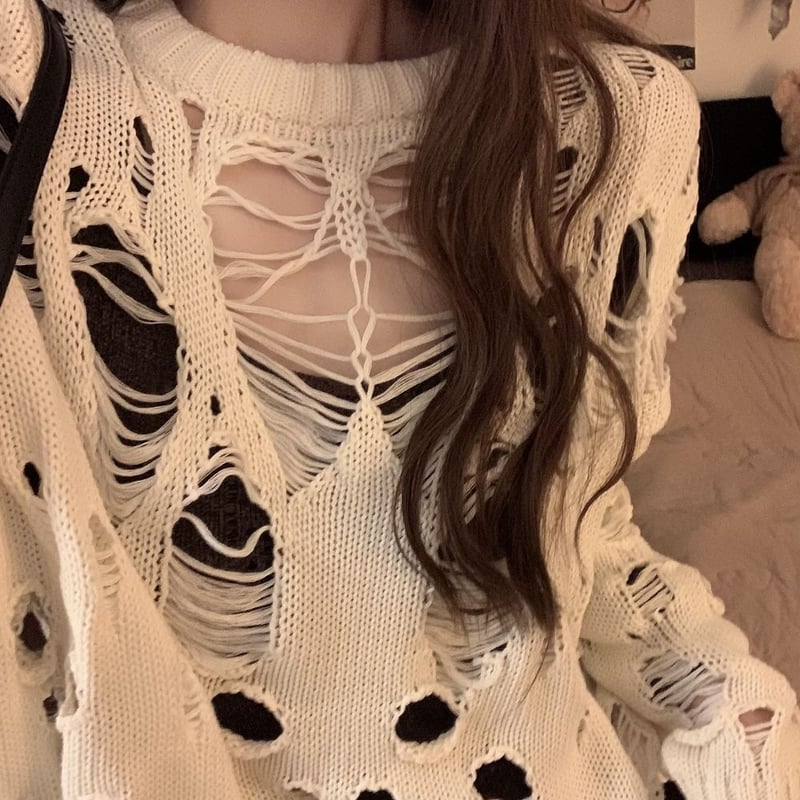 ダメージニット ニットセーター ダメージ加工 クラッシュ加工 ニット