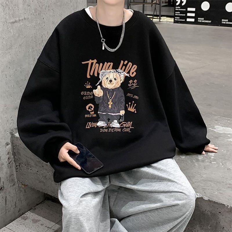 ユニセックス トレーナー クマちゃん ベアー プリント 長袖 スウェット