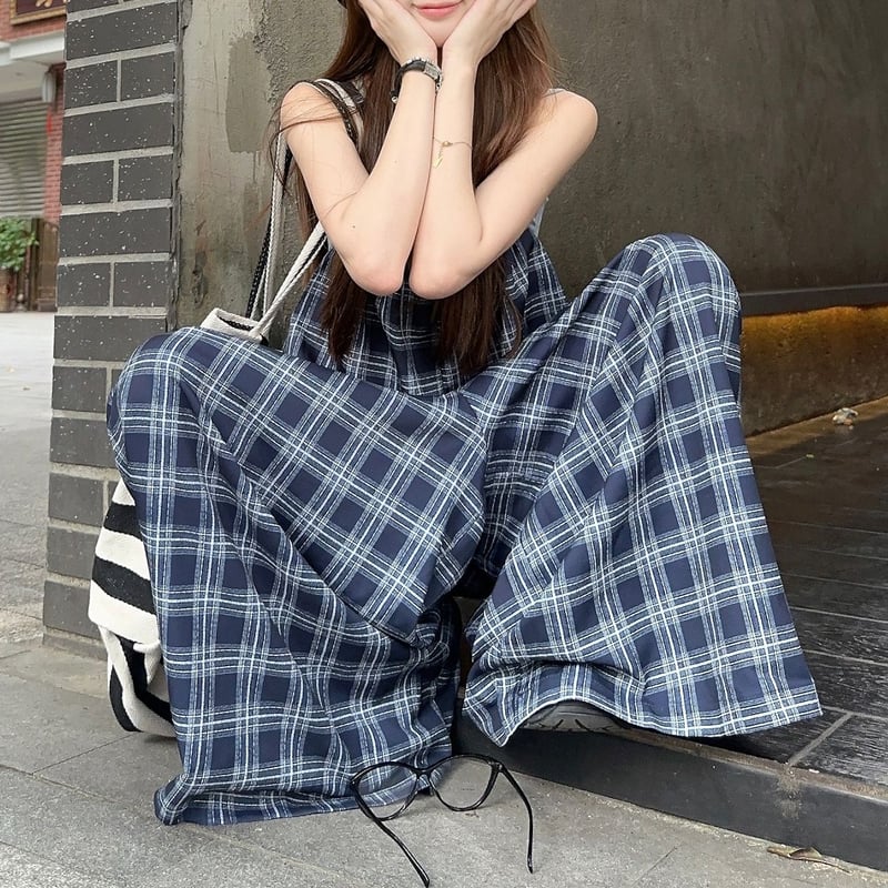 サロペットパンツ チェック柄 オーバーオール オールインワン ジャンプ