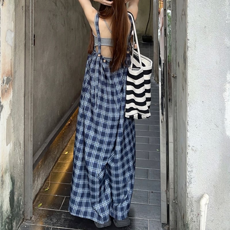 サロペットパンツ チェック柄 オーバーオール オールインワン ジャンプ