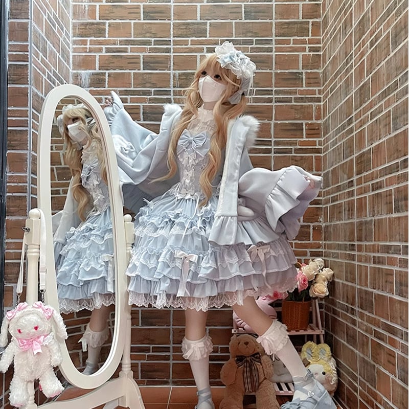 ロリータ 姫系 ケープコート マント ポンチョ コート アウター リボン