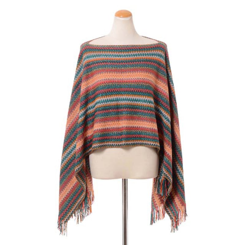 ミッソーニ Missoni ニットポンチョ 羊毛ラメミックス オレンジ