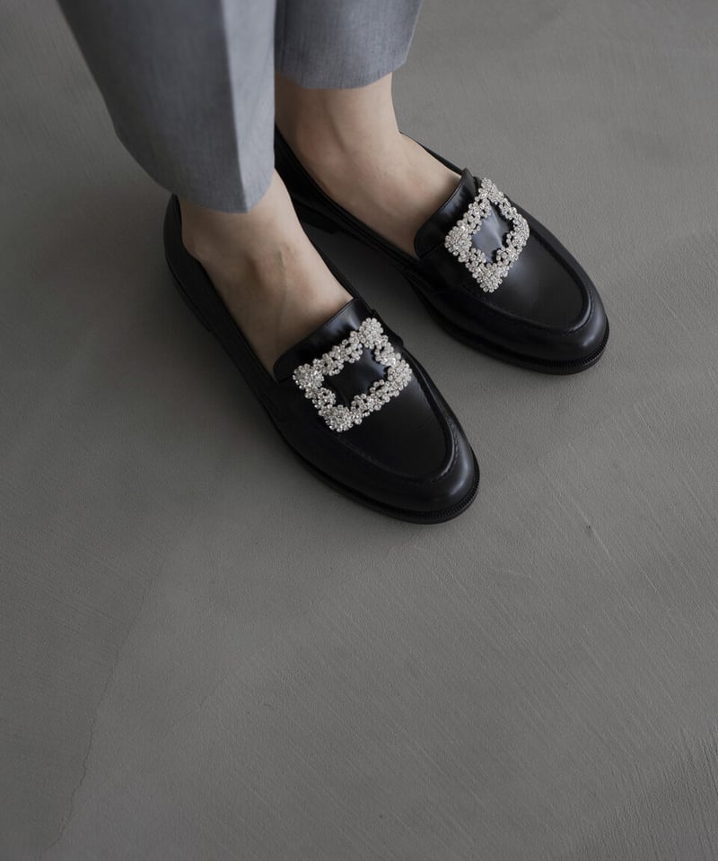 OHGA♡ビジュー付き黒サテンフラットシューズ♡ OHGA♡ビジュー付き黒