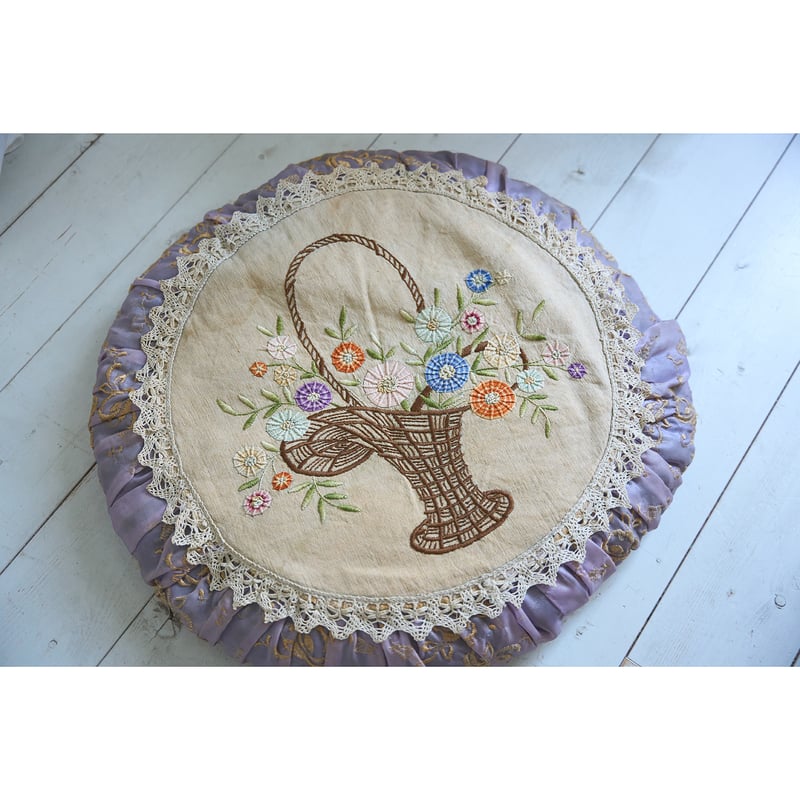 フランスアンティーク クッション 花籠 アンティーククッション 花柄