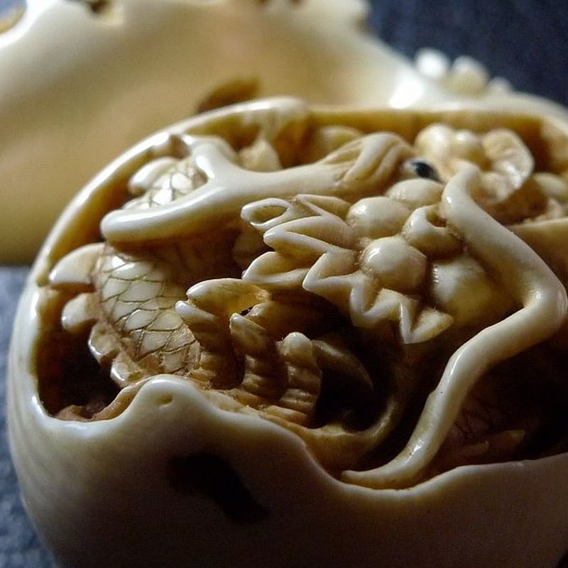 △松山作・本象牙龍根付27g・提げ物△NE5△ | 象牙屋本舗 こほく堂 本