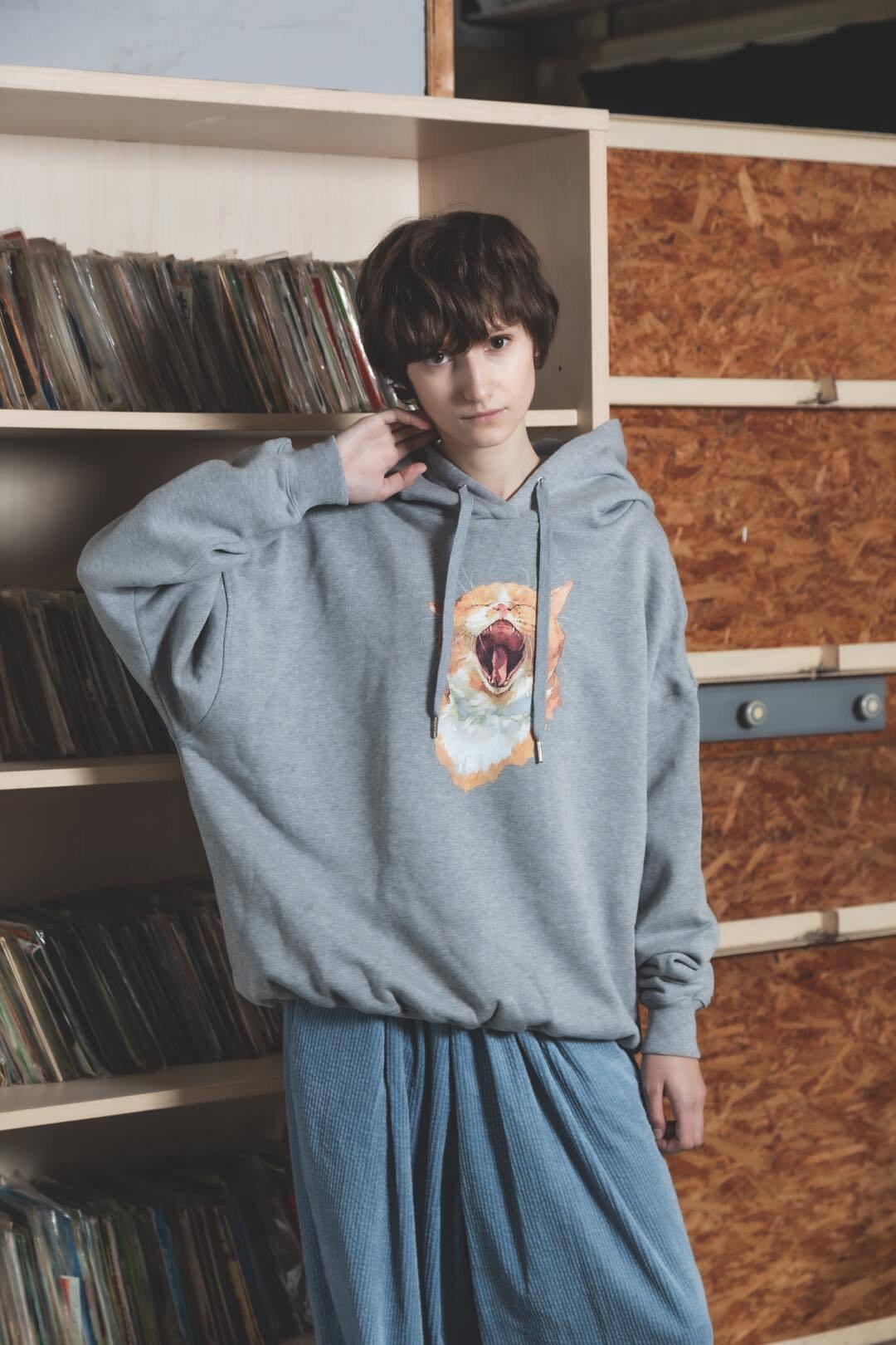 Neko Hoodie(Akubi)-グレー | harapeco Store