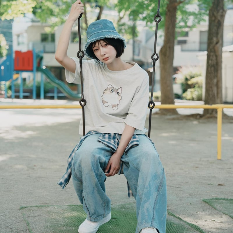 GENTLE CAT TEE（fuwaNeko） - ブルー | harapeco Store