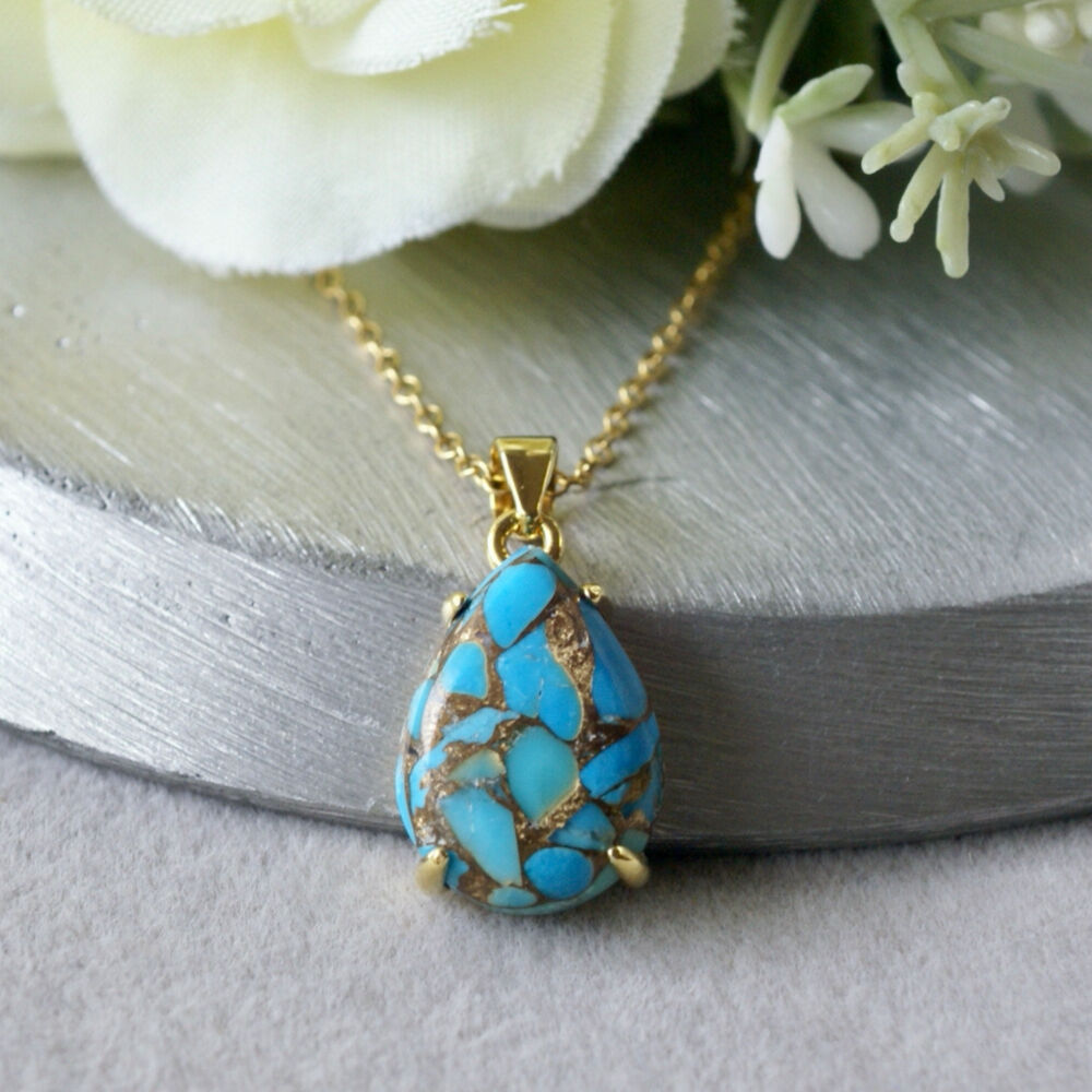 Handmade】ブルー コッパーターコイズ ペアーシェイプ ペンダント
