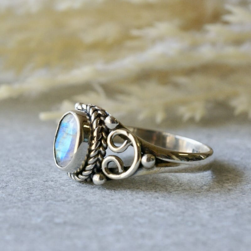 レインボームーンストーン エスニックリング シルバー925 11.5号/12.75