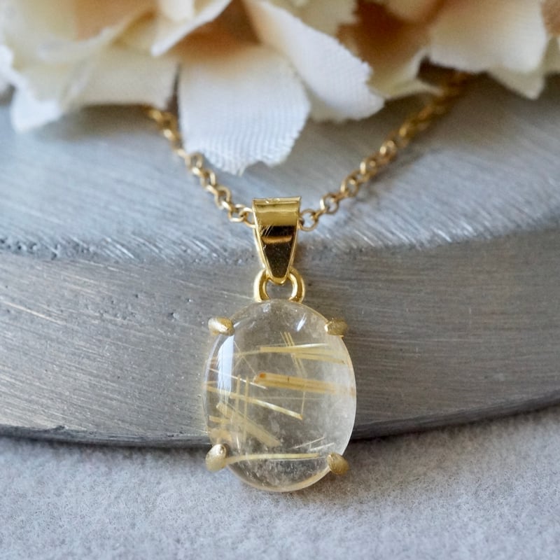 Handmade】ルチルクォーツ ペンダントトップ 18kgp（ヘアライン加工